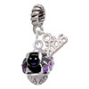 Silver Plated Black and Purple Bats with Crystals Spinner - Silver Plated Twist Rope Bead Charm Dangle with Mini Year 2026: Year to Remember Jewelry Gift - Celebrations