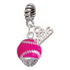 Silver Plated Hot Pink Softball with Stitching Spinner - Silver Plated Twist Rope Bead Charm Dangle with Mini Year 2026: Year to Remember Jewelry Gift - Celebrations