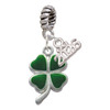 Silver Plated Green Four Leaf Clover with Heart Leaves - Silver Plated Twist Rope Bead Charm Dangle with Mini Year 2026: Year to Remember Jewelry Gift - Celebrations