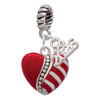 Silver Plated Striped Red Enamel Heart with Beaded Decoration - Silver Plated Twist Rope Bead Charm Dangle with Mini Year 2026: Year to Remember Jewelry Gift - Celebrations