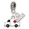Silver Plated Ambulance with Cross - Silver Plated Twist Rope Bead Charm Dangle with Mini Year 2026: Year to Remember Jewelry Gift - Celebrations