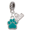 Silver Plated Small Teal Paw - Silver Plated Twist Rope Bead Charm Dangle with Mini Year 2026: Year to Remember Jewelry Gift - Celebrations