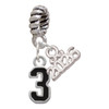 Silver Plated Black Number - 3 - Silver Plated Twist Rope Bead Charm Dangle with Mini Year 2026: Year to Remember Jewelry Gift - Celebrations