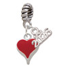 Silver Plated Small Long Red Heart - Silver Plated Twist Rope Bead Charm Dangle with Mini Year 2026: Year to Remember Jewelry Gift - Celebrations