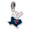 Silver Plated Blue Texas with Red Heart - Silver Plated Twist Rope Bead Charm Dangle with Mini Year 2026: Year to Remember Jewelry Gift - Celebrations