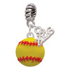 Silver Plated Large Optic Yellow Softball - Silver Plated Twist Rope Bead Charm Dangle with Mini Year 2026: Year to Remember Jewelry Gift - Celebrations