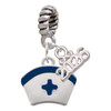 Silver Plated Nurse Hat with Blue Cross - Silver Plated Twist Rope Bead Charm Dangle with Mini Year 2026: Year to Remember Jewelry Gift - Celebrations