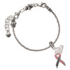 Silver Plated Pink Ribbon ''Survivor'' - Silver Plated Twist Rope Bead Charm Dangle with Mini Year 2026 on a large hole bead bracelet Jewelry Ideas and Examples