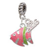 Silver Plated Hot Pink Tropical Fish with Lime Green Stripe - Silver Plated Twist Rope Bead Charm Dangle with Mini Year 2026: Year to Remember Jewelry Gift - Celebrations