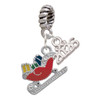Silver Plated Red Christmas Sleigh - Silver Plated Twist Rope Bead Charm Dangle with Mini Year 2026: Year to Remember Jewelry Gift - Celebrations