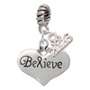 Silver Plated Large Believe with Ribbon Heart - Silver Plated Twist Rope Bead Charm Dangle with Mini Year 2026: Year to Remember Jewelry Gift - Celebrations