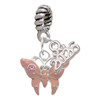 Silver Plated Pink Butterfly with 2 Pink Crystals - Silver Plated Twist Rope Bead Charm Dangle with Mini Year 2026: Year to Remember Jewelry Gift - Celebrations