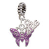 Silver Plated Hot Purple Butterfly with 2 Crystals - Silver Plated Twist Rope Bead Charm Dangle with Mini Year 2026: Year to Remember Jewelry Gift - Celebrations