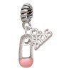 Silver Plated Pink Baby Safety Pin - Silver Plated Twist Rope Bead Charm Dangle with Mini Year 2026: Year to Remember Jewelry Gift - Celebrations