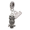 Silver Plated Antiqued Owl with Clear Crystal Eyes - Silver Plated Twist Rope Bead Charm Dangle with Mini Year 2026: Year to Remember Jewelry Gift - Celebrations