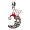Silver Plated Large Crescent Moon Santa Face - Silver Plated Twist Rope Bead Charm Dangle with Mini Year 2026: Year to Remember Jewelry Gift - Celebrations
