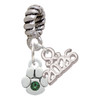 Silver Plated Mini Paw with Green Crystal - Silver Plated Twist Rope Bead Charm Dangle with Mini Year 2026: Year to Remember Jewelry Gift - Celebrations