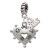 Silver Plated Large Heart with Flowers - Silver Plated Twist Rope Bead Charm Dangle with Mini Year 2026: Year to Remember Jewelry Gift - Celebrations