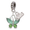 Silver Plated Butterfly with Green Wings - Silver Plated Twist Rope Bead Charm Dangle with Mini Year 2026: Year to Remember Jewelry Gift - Celebrations