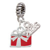 Silver Plated Small Red Enamel Present - Silver Plated Twist Rope Bead Charm Dangle with Mini Year 2026: Year to Remember Jewelry Gift - Celebrations