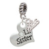 Silver Plated Large ''Lil Sister'' Heart with Clear Crystal - Silver Plated Twist Rope Bead Charm Dangle with Mini Year 2026: Year to Remember Jewelry Gift - Celebrations