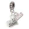 Silver Plated Small ''Lil Sister'' Heart with Clear Crystal - Silver Plated Twist Rope Bead Charm Dangle with Mini Year 2026: Year to Remember Jewelry Gift - Celebrations