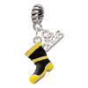 Silver Plated Black and Yellow Firefighter Boot - Silver Plated Twist Rope Bead Charm Dangle with Mini Year 2026: Year to Remember Jewelry Gift - Celebrations