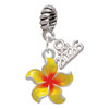 Silver Plated Yellow and Orange Plumeria Flower - Silver Plated Twist Rope Bead Charm Dangle with Mini Year 2026: Year to Remember Jewelry Gift - Celebrations
