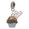Silver Plated 3-D Chocolate Cupcake with Sprinkles - Silver Plated Twist Rope Bead Charm Dangle with Mini Year 2026: Year to Remember Jewelry Gift - Celebrations