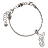 Silver Plated Crystal Initial - J - Silver Plated Twist Rope Bead Charm Dangle with Mini Year 2026 on a large hole bead bracelet Jewelry Ideas and Examples