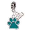 Silver Plated Medium Translucent Teal Paw - Silver Plated Twist Rope Bead Charm Dangle with Mini Year 2026: Year to Remember Jewelry Gift - Celebrations