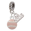 Silver Plated Mini Pink Softball or Baseball - Silver Plated Twist Rope Bead Charm Dangle with Mini Year 2026: Year to Remember Jewelry Gift - Celebrations