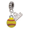 Silver Plated Mini Yellow Softball - Silver Plated Twist Rope Bead Charm Dangle with Mini Year 2026: Year to Remember Jewelry Gift - Celebrations