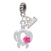 Silver Plated Open Sea Turtle with Hot Pink Plumeria - Silver Plated Twist Rope Bead Charm Dangle with Mini Year 2026: Year to Remember Jewelry Gift - Celebrations