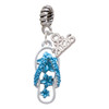 Silver Plated Blue Open Plumeria Flower Flip Flop - Silver Plated Twist Rope Bead Charm Dangle with Mini Year 2026: Year to Remember Jewelry Gift - Celebrations