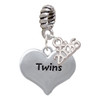 Twins Heart with Two Pair of Baby Feet - Silver Plated Twist Rope Bead Charm Dangle with Mini Year 2026: Year to Remember Jewelry Gift - Celebrations