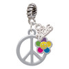 Silver Plated Large Multicolored Daisy on Peace Sign - Silver Plated Twist Rope Bead Charm Dangle with Mini Year 2026: Year to Remember Jewelry Gift - Celebrations