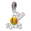 Silver Plated Enamel Softball ''Rocks'' - Silver Plated Twist Rope Bead Charm Dangle with Mini Year 2026: Year to Remember Jewelry Gift - Celebrations