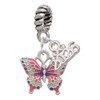 Silver Plated Small Hot Pink & Purple Butterfly - Silver Plated Twist Rope Bead Charm Dangle with Mini Year 2026: Year to Remember Jewelry Gift - Celebrations