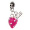 Silver Plated Large 3-D Hot Pink Strawberry with Crystals - Silver Plated Twist Rope Bead Charm Dangle with Mini Year 2026: Year to Remember Jewelry Gift - Celebrations
