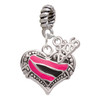 Silver Plated Hot Pink Tiger Print Heart - Silver Plated Twist Rope Bead Charm Dangle with Mini Year 2026: Year to Remember Jewelry Gift - Celebrations