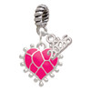 Silver Plated Hot Pink Giraffe Print Heart - Silver Plated Twist Rope Bead Charm Dangle with Mini Year 2026: Year to Remember Jewelry Gift - Celebrations