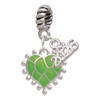 Silver Plated Lime Green Giraffe Print Heart - Silver Plated Twist Rope Bead Charm Dangle with Mini Year 2026: Year to Remember Jewelry Gift - Celebrations