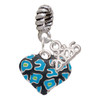 Silver Plated Hot Blue Cheetah Print Heart - Silver Plated Twist Rope Bead Charm Dangle with Mini Year 2026: Year to Remember Jewelry Gift - Celebrations