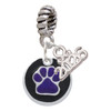 Silver Plated Purple Paw on Black Disc - Silver Plated Twist Rope Bead Charm Dangle with Mini Year 2026: Year to Remember Jewelry Gift - Celebrations