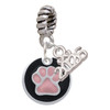 Silver Plated Pink Paw on Black Disc - Silver Plated Twist Rope Bead Charm Dangle with Mini Year 2026: Year to Remember Jewelry Gift - Celebrations