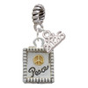 Two-tone Shadow Box ''Peace'' with Peace Sign - Silver Plated Twist Rope Bead Charm Dangle with Mini Year 2026: Year to Remember Jewelry Gift - Celebrations