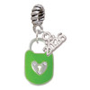 Lime Green Enamel Lock with Clear Crystals - Silver Plated Twist Rope Bead Charm Dangle with Mini Year 2026: Year to Remember Jewelry Gift - Celebrations