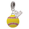 Silver Plated Optic Yellow Softball with Red Crystal Stitching - Silver Plated Twist Rope Bead Charm Dangle with Mini Year 2026: Year to Remember Jewelry Gift - Celebrations