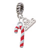 Silver Plated 3-D Red Enamel Candy Cane - Silver Plated Twist Rope Bead Charm Dangle with Mini Year 2026: Year to Remember Jewelry Gift - Celebrations
